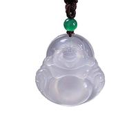 HYHJYMG Collar de Jade con Colgante de Buda Maitreya de calcedonia de ágata Blanca Natural