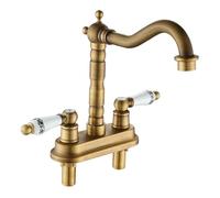 HYHJYMG Grifo Antiguo de latón Dual Orificio Dual agujera de Lavado de Tapas de Tapas montadas giratorias rotativas de holgura Dual manifiesto maricón Bronce de Bronce, Grifo de Fregadero de la