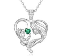 HYHJYMG Joyas, Madre e Hijos Amor Colgante de corazón, Piedra de Nacimiento de Plata esterlina para Mujeres, día de la Madres de San Valentín Aniversario de cumpleaños Regalos de joyería para su