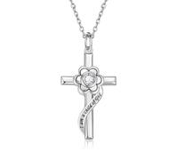 HYHJYMG Joyas Sterling Silver Opal Flower Cross Baptismo Joya Primera comunión Regalos para Mujeres Joyas de Dios para niñas