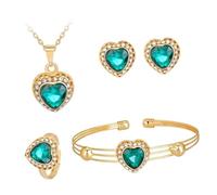 HYHJYMG Juego de Joyas en Forma de corazón de 1Set para Mujeres Pendientes creativos de Collar y Pulsera Presente Verde para Bodas de cumpleaños y día de San Valentín