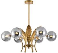 HYHJYMG Lámpara de Mediados de Siglo 6 Luces Luz de Techo lámpara de lámpara Semi Descarga con decoración de la Hoja de latón, Oro, Vidrio Blanco Blanco (Vidrio Rosado)