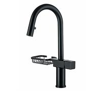 HYHJYMG Negro con estantes, Grifo de Fregadero de Cocina de aleación de Cobre, Cabezal de extracción Invisible, Toque de Agua fría y Caliente de Arco de Arco de un Solo Agujero