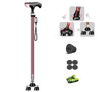 HYHMJ-Bastón De 4 Patas Con Luces LED Cacha De Cómodo Y Correa De Muñeca Ajustable 10 Nivel Altura Bastón Antideslizante Pivotante Fundamentar Hombres Y Mujeres Ayuda De Estabilidad,Marrón