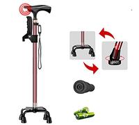 HYHMJ-Bastón Quad Con Base Pequeña - Gratis De Pie Bastón De 4 Pata, Luces LED, Alerta De Decibelios Altos, Asa Lateral, Correa Para La Muñeca, 10 Nivel Ajustable Altura Bastones,Brown d