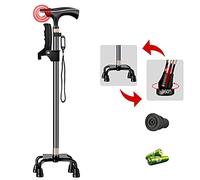 HYHMJ-Bastón Quad Con Base Pequeña - Gratis De Pie Bastón De 4 Pata, Luces LED, Alerta De Decibelios Altos, Asa Lateral, Correa Para La Muñeca, 10 Nivel Ajustable Altura Bastones,Black d