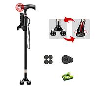 HYHMJ-Bastón Quad Con Base Pequeña - Gratis De Pie Bastón De 4 Pata, Luces LED, Alerta De Decibelios Altos, Asa Lateral, Correa Para La Muñeca, 10 Nivel Ajustable Altura Bastones,Black b