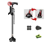 HYHMJ-Bastón Quad Con Base Pequeña - Gratis De Pie Bastón De 4 Pata, Luces LED, Alerta De Decibelios Altos, Asa Lateral, Correa Para La Muñeca, 10 Nivel Ajustable Altura Bastones,Black a