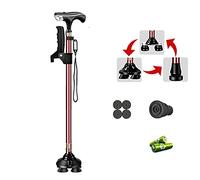 HYHMJ-Bastón Quad Con Base Pequeña - Gratis De Pie Bastón De 4 Pata, Luces LED, Alerta De Decibelios Altos, Asa Lateral, Correa Para La Muñeca, 10 Nivel Ajustable Altura Bastones,Brown c