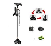 HYHMJ-Bastón Quad Con Base Pequeña - Gratis De Pie Bastón De 4 Pata, Luces LED, Alerta De Decibelios Altos, Asa Lateral, Correa Para La Muñeca, 10 Nivel Ajustable Altura Bastones,Black c