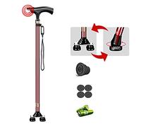 HYHMJ-Bastón Quad Con Base Pequeña - Gratis De Pie Bastón De 4 Pata, Luces LED, Alerta De Decibelios Altos, Asa ABS, Correa Para La Muñeca, 10 Nivel Ajustable Altura Bastones,Brown b