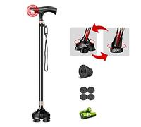 HYHMJ-Bastón Quad Con Base Pequeña - Gratis De Pie Bastón De 4 Pata, Luces LED, Alerta De Decibelios Altos, Asa ABS, Correa Para La Muñeca, 10 Nivel Ajustable Altura Bastones,Black a