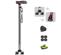 HYHMJ-Bastón Retráctil - Con Luces LED Cacha Terapia Magnética, Para Derecha O Mano Izquierda Usar Portátil Bastón De Caminando, 4 Puntas Pies Para Extra Estabilidad,Negro