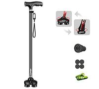 HYHMJ-Bastón Telescópico 10 Nudos Ligero Muleta - con Luces LED T Cacha Y Pivotante Cuatro Pequeña Fundamentar para Extra Estabilidad para Hombres/Mujeres,Negro