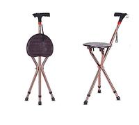 HYHMJ-Multifuncional Bastón Con Asiento Telescópico Bastones Con Luces LED Correa De Muñeca Y Asa De Gel Tres Patas Baston Silla 5 Ajuste Del Engranaje Altura Senderismo Palo,Latón