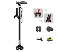 HYHMJBastones para Hombres & Mujeres, con Luces LED Mango T [Incluye Asa Lateral] Pivotante Cuatro Basar Tener 10 Graduación De Altura Portátil Apoyo Bastón Andante,Negro