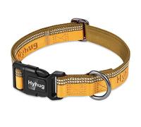 Hyhug Pets Collar de Perro básico Reflectante de Dos Colores Correa de Jacquard de Nailon, Hebilla fácil de Poner y Quitar. (Medio M, Amarillo Dorado)