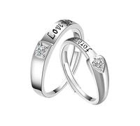 HYHWYD Juego de 2 anillos de pareja con corazón a juego para mujeres y hombres, amantes para siempre, anillo de boda sin fin, Resizable, Metal, Sin piedras preciosas