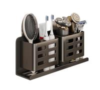 HYHWYD Tubo de almacenamiento multifuncional de aluminio para lavabo, cepillo de dientes y maquinilla de afeitar, estantes de baño montados en la pared (negro, L)