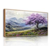 hyidecorart Cuadros Decoracion Dormitorios Modernos con Marco Madera, 73x146 cm XXL Grandes Lienzos Decorativos Pared Salon, Cuadros Decoracion Pared Árbol de Flores Violetas, Wall Art Comedor Pasillo