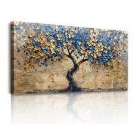 hyidecorart Cuadros Decoracion Salon Modernos, Lienzos Decorativos Grandes, Naturaleza Decoración Azul Oro Árbol de la Vida, Pinturas Artística Dormitorios Habitación Comedor Pasillos 50x100 cm
