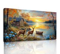 hyidecorart Grandes Cuadros Decoracion Salon Modernos, 59x119 cm XXL Lienzos Decorativos Pared Dormitorios, Laminas Decorativas Pared Alce Junto al Río, Wall Art Comedor Oficina Pasillo Baño