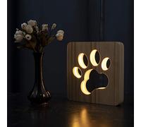 Hyindoor Luz de Noche LED Pata de Perro Lámpara de Mesa de Madera 3D Lámpara de Escritorio Creativa Luz USB Decoración de Dormitorio para Biños Bebé Navidad Regalo de Año Nuevo