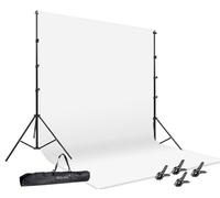 HYJ-INC Estudio fotográfico de 12 x 10 pies, 100% Muselina Blanca con Soporte de 10 x 8 pies, Kit de Sistema de Soporte de Fondo fotográfico, Abrazadera, Bolsa de Transporte