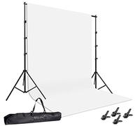 HYJ-Inc Photo Background Support System with 8.5 x 10ft Backdrop Stand Kit, 100% White Cotton Muslin Backdrop,Clamp, Carry Bag for Photography Video Studio