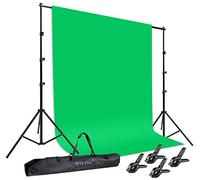 HYJ-Inc Photo Background Support System with 8.5 x 10ft Backdrop Stand Kit, 6 x 9.5ft 100% Pure Muslin Chromakey Green Screen Backdrop,Clamp, Carry Bag for Photography Video Studio