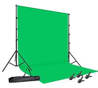 HYJ-Inc Photo Video Studio - Telón de Fondo de Muselina de algodón 100% de 10 x 12 pies, Color Verde Chromakey con Soporte de 8.5 x 10 pies, Kit de Soporte para Fondo de fotografía, Abrazadera y