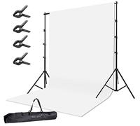 HYJ-INC Sistema de Soporte de Fondo de Fotos con Kit de Soporte de telón de Fondo de 10 x 10 pies, 100% Muselina de algodón Blanco de 100 x 12 pies, Abrazadera, Bolsa de Transporte para Estudio de