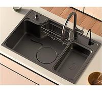 HYJAUSXB Barra de Cocina Grande Negra Grifo, desagüe purificador y Kits de instalación, Acero Inoxidable 304, de un Solo Recipiente, balcón y lavadero (tamaño: 70 x