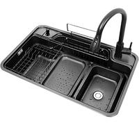 HYJAUSXB Barra de Cocina Grande Negra Grifo extraíble, desagüe purificador y Kits de instalación, Acero Inoxidable 304 de un Solo tazón, Barra de preparación (tamaño: 78