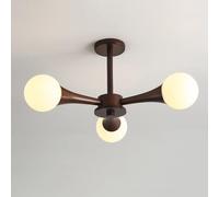 HYJAUSXB Lámpara de araña Creativa Moderna Mediados de Siglo, lámpara de Techo de Cristal lechoso de 3 Luces, para Porche Delantero, de Madera, Estilo rústico, semiempotrada, para