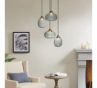 HYJAUSXB Lámparas Colgantes Modernas con Forma de Globo Dorado, 3 Luces, lámpara de araña Ajustable con Pantalla de Cristal Color Canela, Ideal para cocinas, restaurantes, Bares y lofts, E27.