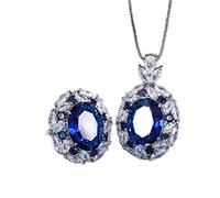 HYJYGM 12 * 16mm Emerald Sapphire Pendant Necklace Rings Gemstone Diamond Wedding Jewelry Set for Women Accessories
