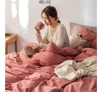 HYJYGM 80TC Long-Staple 4-Piece Bedding Full Thickened Brushed Duvet Cover, Sheet Set for Dorm & Home(Red,King)