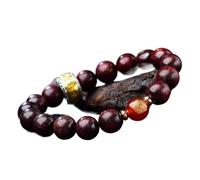 HYJYGM Bead, Natural Red Sandalwood Lucky Guanyin Charm Agate Guardian God Beaded Elastic Spiritual Talisman for Wealth Money Good Luck Prosperity Meditation,15mm