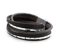 HYJYGM Braided Double Wrap s Rhinestone Crystal Beads Women's Leather Layered Party Jewelry,