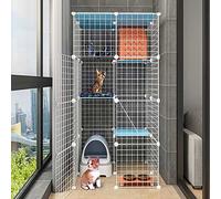 HYJYGM Cage Enclosures Indoor Playpen Detachable Metal Cat Kennels Ferret Crate Pet Large Exercise Place,with Ramp Ladders Hammock and Bed - Ideal For 1-4,75x75x145cm