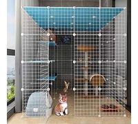 HYJYGM Cage Enclosures Indoor Playpen Detachable Metal Cat Kennels Ferret Crate Pet Large Exercise Place,with Ramp Ladders Hammock and Bed - Ideal For 1-4,147x147x145cm(1)