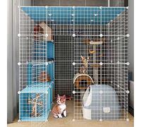 HYJYGM Cage Enclosures Indoor Playpen Detachable Metal Cat Kennels Ferret Crate Pet Large Exercise Place,with Ramp Ladders Hammock and Bed - Ideal For 1-4,147x109x145cm