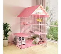 HYJYGM Cage Indoor,Large Detachable Enclosure Pet Cages Cats,with Hammock and Cat Nest,Exercise Place Ideal For 1-3 Cat,Pink,111X75X146CM-B