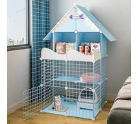 HYJYGM Cage Playpen 3-Tier Cages Indoor Storage Shelf,Folding Metal Cat Crate with Roof and Door Pet Enclosure Large Exercise Place Ideal For 1-3 Cats,Blue