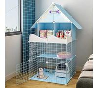 HYJYGM Cage Playpen 3-Tier Cages Indoor Storage Shelf,Folding Metal Cat Crate with Roof and Door Pet Enclosure Large Exercise Place Ideal For 1-3 Cats -,Blue