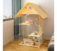 HYJYGM Cage Playpen 3-Tier Cages Indoor Storage Shelf,Folding Metal Cat Crate with Roof and Door Pet Enclosure Large Exercise Place Ideal For 1-3 Cats,Yellow-a