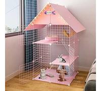 HYJYGM Cage Playpen 3-Tier Cages Indoor Storage Shelf,Folding Metal Cat Crate with Roof and Door Pet Enclosure Large Exercise Place Ideal For 1-3 Cats -,Pink-a