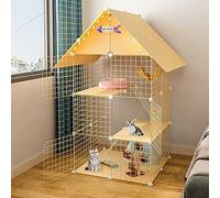 HYJYGM Cage Playpen 3-Tier Cages Indoor Storage Shelf,Folding Metal Cat Crate with Roof and Door Pet Enclosure Large Exercise Place Ideal For 1-3 Cats -,Yellow-a