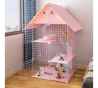 HYJYGM Cage Playpen 3-Tier Cages Indoor Storage Shelf,Folding Metal Cat Crate with Roof and Door Pet Enclosure Large Exercise Place Ideal For 1-3 Cats,Pink-a